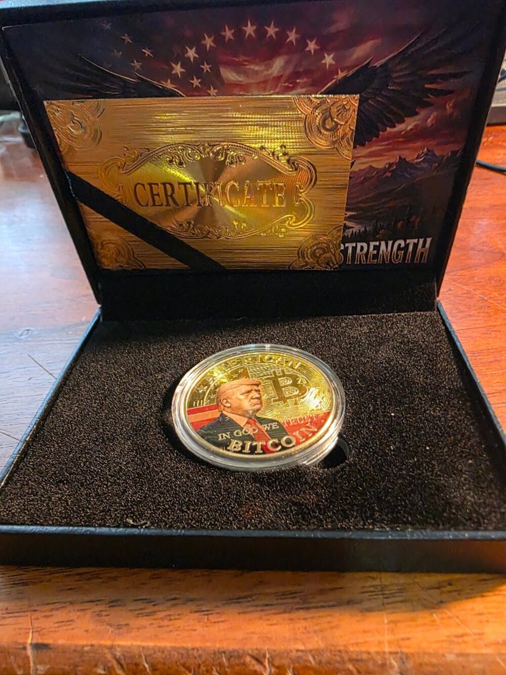 DONALD TRUMP COLLECTOR COIN IN DISPLAY